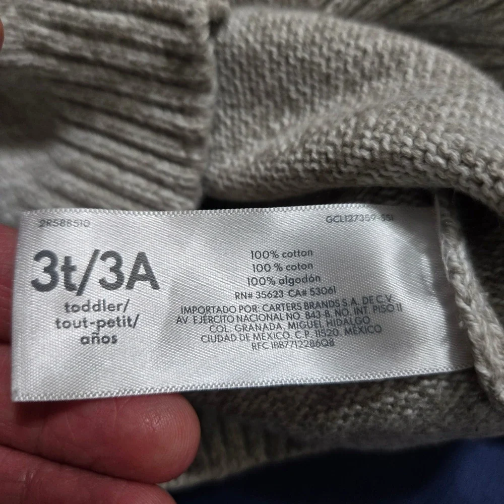 Carter's Mock Neck Sweater Toddler 3T Oatmeal Excellent Button Placket Knit